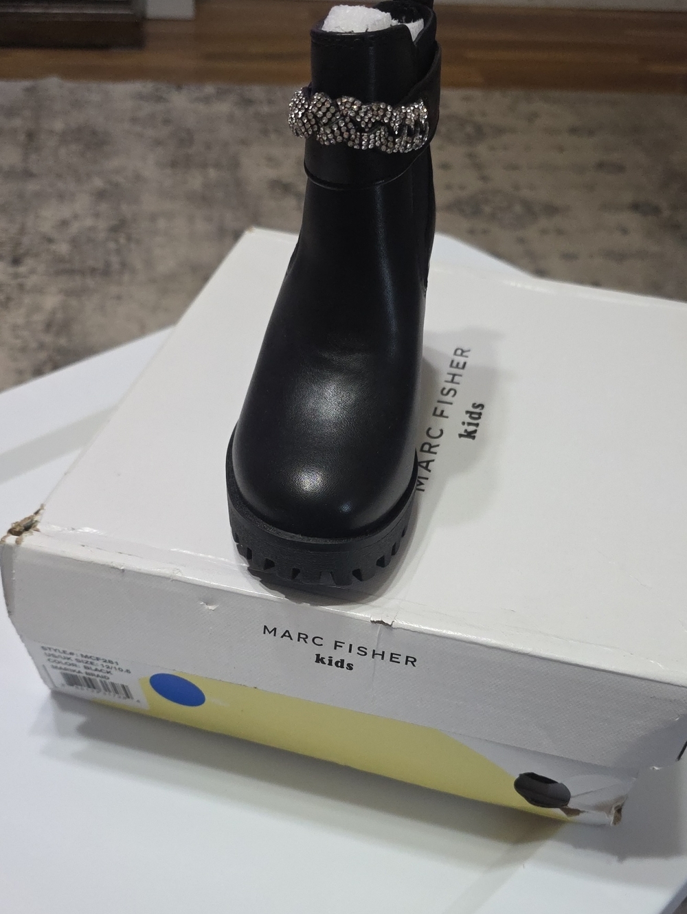 Marc Fisher Black Kids Rhinestone-Trim Lug Sole Ankle Boot